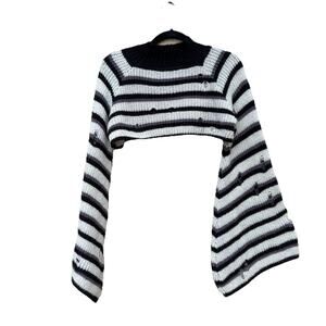 Romwe Grunge Punk Sweater Black and Gray Striped Distressed Knit Womens Large L